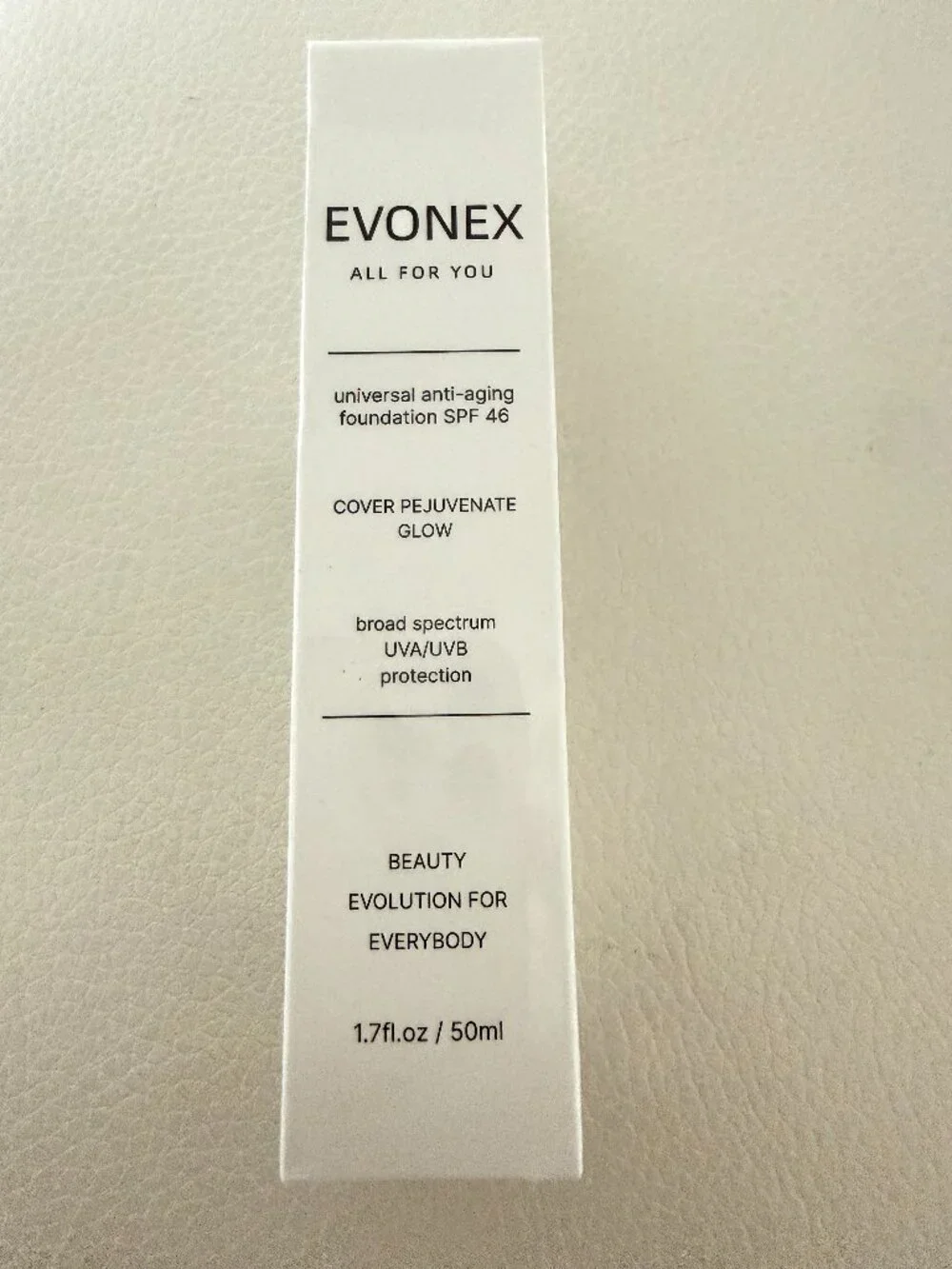 EVONEX UNIVERSAL ANTI-AGING FOUNDATION SPF 46 COVER PEJUVENATE GLOW 1.7 FL OZ